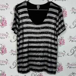 Tristan tshirt tee sequins sparkly glitter Black and Silver Sequin Striped Tee